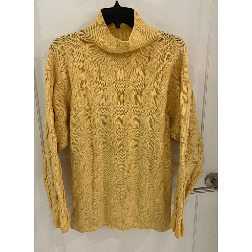 William Lockie 100% Cashmere Cable Mock Neck Sweater MEDIUM M Yellow Scotland